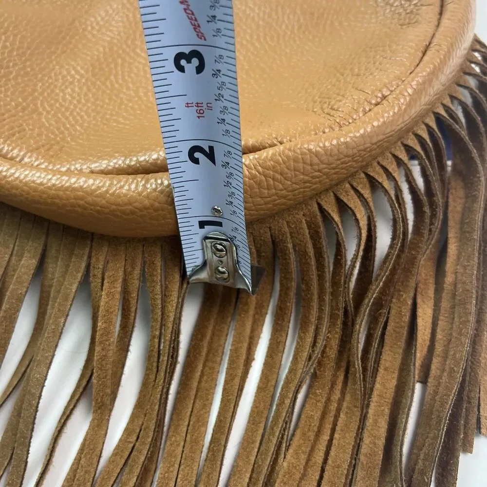 NWT Marlon Italy Leather Fringe Crescent Hobo Bag Brown Western Cowgirl Festival